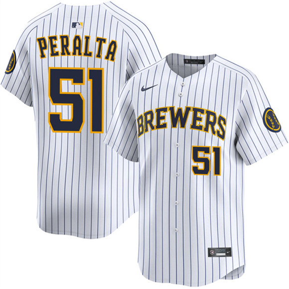 Milwaukee Brewers #51 Freddy Peralta White Alternate Limited Stitched Baseball Jersey Milwaukee Brewers #51 Freddy Peralta White Alternate Limited Stitched Baseball Jersey