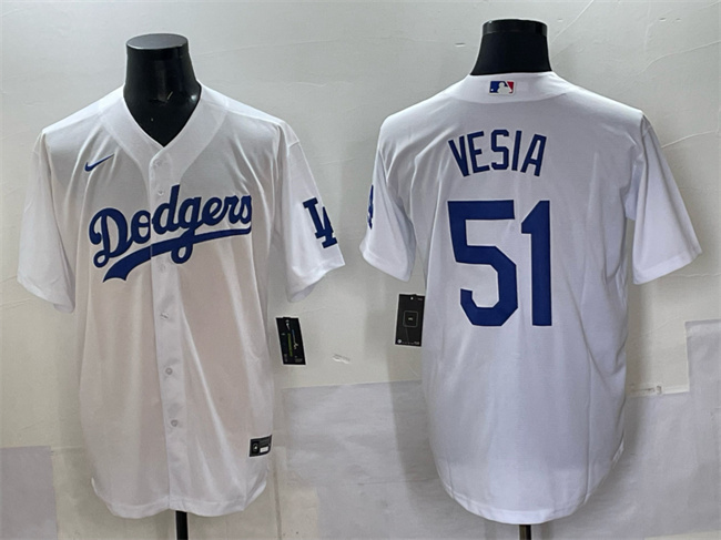 Los Angeles Dodgers #51 Alex Vesia White Cool Base Stitched Baseball Jersey Los Angeles Dodgers #51 Alex Vesia White Cool Base Stitched Baseball Jersey
