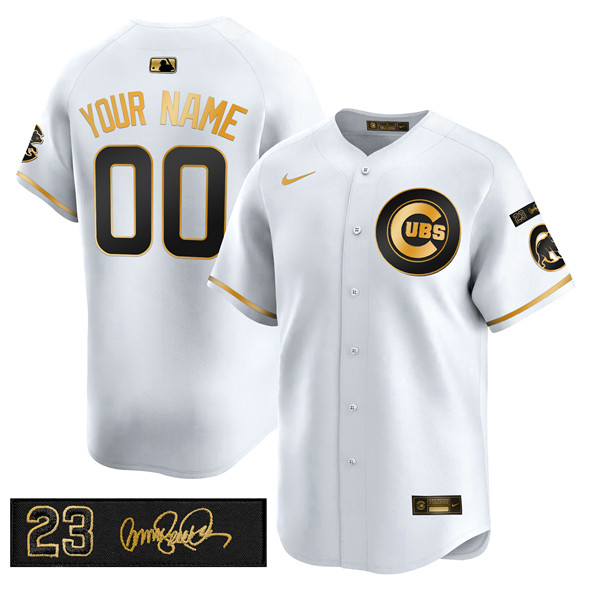 Chicago Cubs Active Player Custom White Gold 'Ryne Sandberg Tribute' Vapor Limited V3 Stitched Baseball Jersey Chicago Cubs Active Player Custom White Gold 'Ryne Sandberg Tribute' Vapor Limited V3 Stitched Baseball Jersey