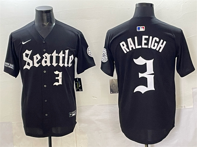 Seattle Mariners #3 Cal Raleigh Black 'Deep Sea Gothic Edition' Vapor Premier Limited Stitched Baseball Jersey Seattle Mariners #3 Cal Raleigh Black 'Deep Sea Gothic Edition' Vapor Premier Limited Stitched Baseball Jersey