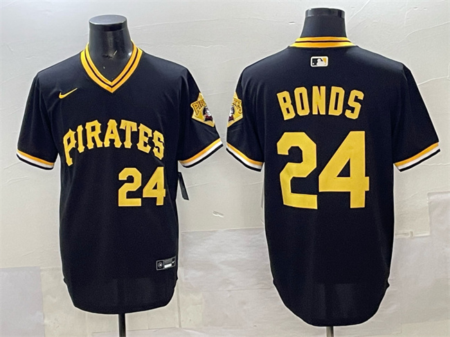 Pittsburgh Pirates #24 Barry Bonds Black With Patch Cool Base Stitched Baseball Jersey Pittsburgh Pirates #24 Barry Bonds Black With Patch Cool Base Stitched Baseball Jersey