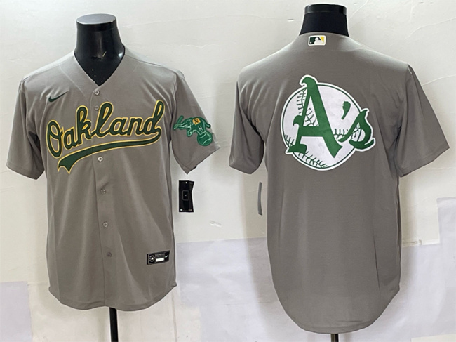 Oakland Athletics Team Big Logo Grey Cool Base Stitched Baseball Jersey Oakland Athletics Team Big Logo Grey Cool Base Stitched Baseball Jersey