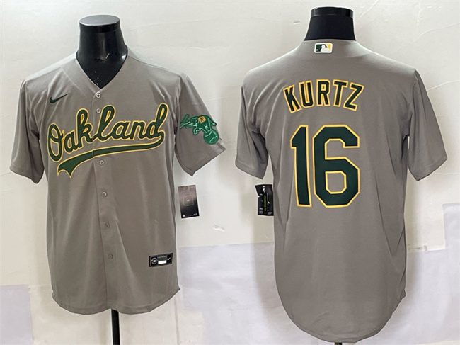 Oakland Athletics #16 Nick Kurtz Grey Cool Base Stitched Baseball Jersey Oakland Athletics #16 Nick Kurtz Grey Cool Base Stitched Baseball Jersey