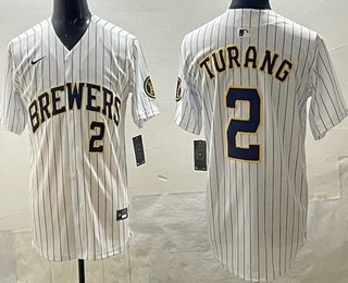 Milwaukee Brewers #2 Brice Turang White Limited Jersey Milwaukee Brewers #2 Brice Turang White Limited Jersey