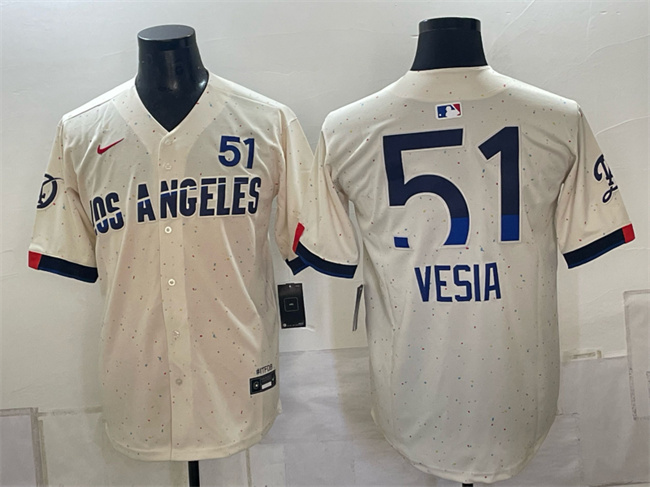 Los Angeles Dodgers #51 Alex Vesia Cream 2024 City Connect Limited Stitched Baseball Jersey Los Angeles Dodgers #51 Alex Vesia Cream 2024 City Connect Limited Stitched Baseball Jersey