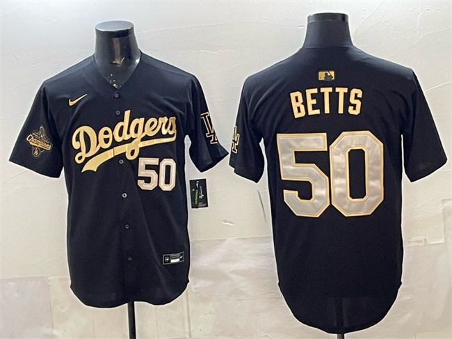 Los Angeles Dodgers #50 Mookie Betts Black Gold 2025 World Series Champions Patch Limited Stitched Baseball Jersey Los Angeles Dodgers #50 Mookie Betts Black Gold 2025 World Series Champions Patch Limited Stitched Baseball Jersey