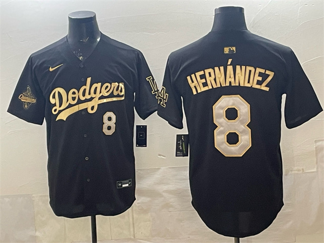 Los Angeles Dodgers #8 Enrique Hern??ndez Black Gold 2025 World Series Champions Patch Limited Stitched Baseball Jersey Los Angeles Dodgers #8 Enrique Hern??ndez Black Gold 2025 World Series Champions Patch Limited Stitched Baseball Jersey