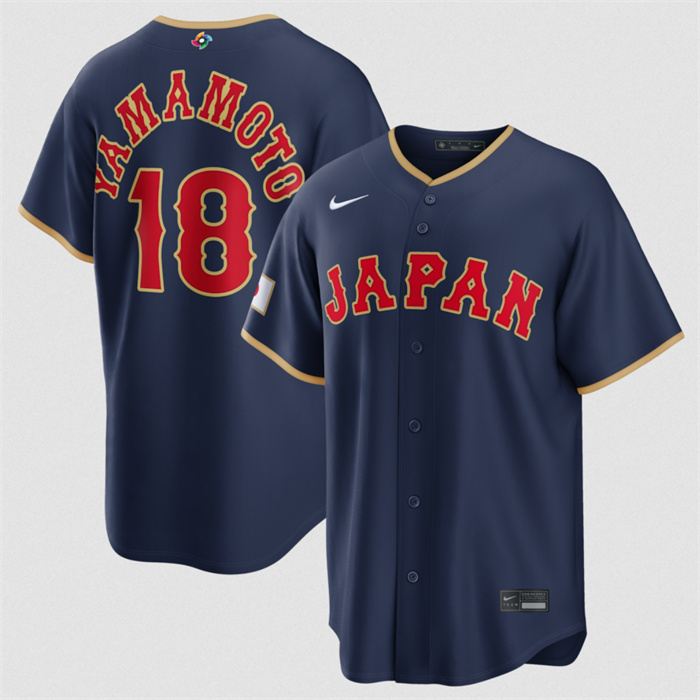 Japan Baseball #18 Yoshinobu Yamamoto Navy 2026 World Baseball Classic Road Stadium Stitched Jersey Japan Baseball #18 Yoshinobu Yamamoto Navy 2026 World Baseball Classic Road Stadium Stitched Jersey