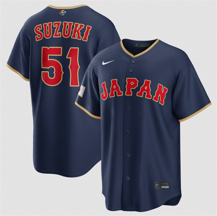 Japan Baseball #51 Seiya Suzuki Navy 2026 World Baseball Classic Road Stadium Stitched Jersey Japan Baseball #51 Seiya Suzuki Navy 2026 World Baseball Classic Road Stadium Stitched Jersey