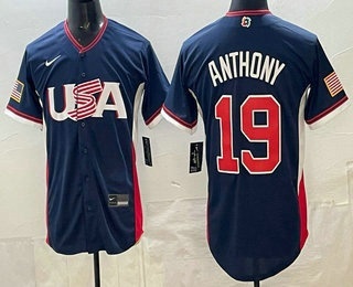 USA #19 Roman Anthony Navy 2026 World Baseball Classic Cool Base Jersey USA #19 Roman Anthony Navy 2026 World Baseball Classic Cool Base Jersey