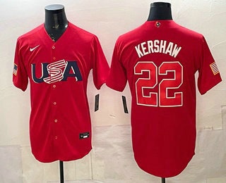 USA #22 Clayton Kershaw Red 2026 World Baseball Classic Cool Base Jersey USA #22 Clayton Kershaw Red 2026 World Baseball Classic Cool Base Jersey
