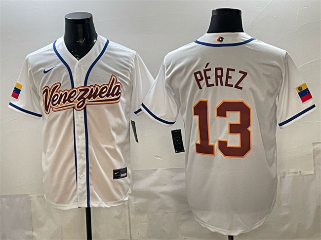 Venezuela Baseball #13 Salvador Perez White 2026 World Baseball Classic Home Stadium Stitched Jersey Venezuela Baseball #13 Salvador Perez White 2026 World Baseball Classic Home Stadium Stitched Jersey