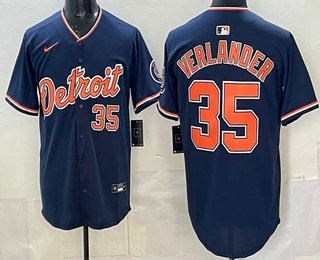 Detroit Tigers #35 Justin Verlander Navy Limited Jersey Detroit Tigers #35 Justin Verlander Navy Limited Jersey