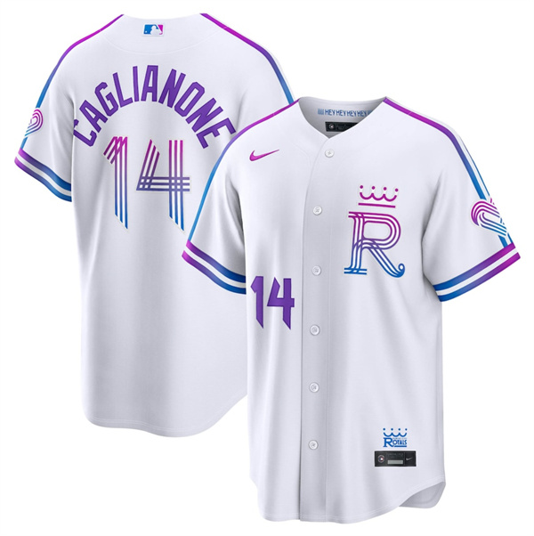 Kansas City Royals #14 Jac Caglianone White 2026 City Connect Stadium Stitched Baseball Jersey Kansas City Royals #14 Jac Caglianone White 2026 City Connect Stadium Stitched Baseball Jersey