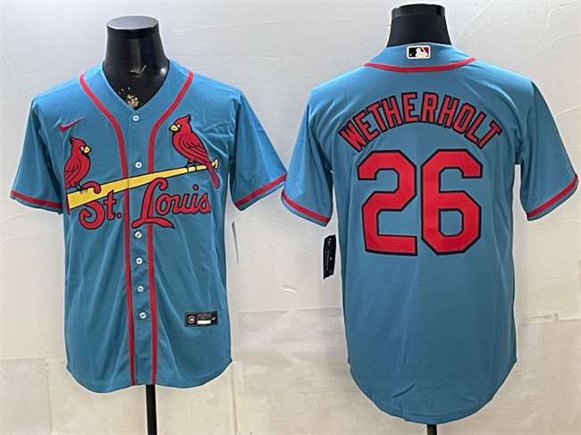 St. Louis Cardinals #26 JJ Wetherholt Blue Cool Base Stitched Baseball Jersey St. Louis Cardinals #26 JJ Wetherholt Blue Cool Base Stitched Baseball Jersey