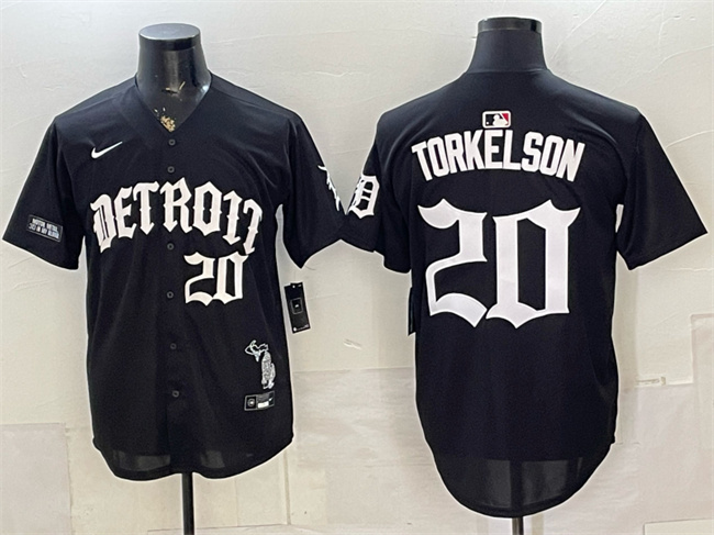 Detroit Tigers #20 Spencer Torkelson 2026 Black 'Motor Gothic Edition' Vapor Premier Limited Stitched Baseball Jersey Detroit Tigers #20 Spencer Torkelson 2026 Black 'Motor Gothic Edition' Vapor Premier Limited Stitched Baseball Jersey