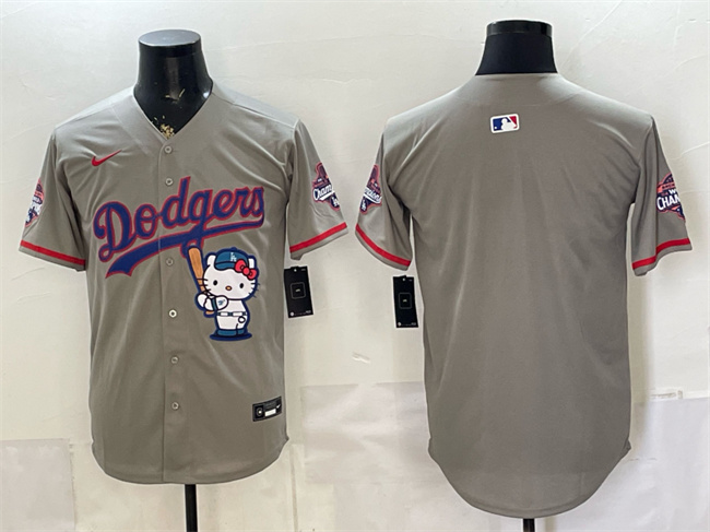 Los Angeles Dodgers Blank Grey Hello Kitty Night 2025 World Series Champions Patch Stitched Baseball Jersey Los Angeles Dodgers Blank Grey Hello Kitty Night 2025 World Series Champions Patch Stitched Baseball Jersey