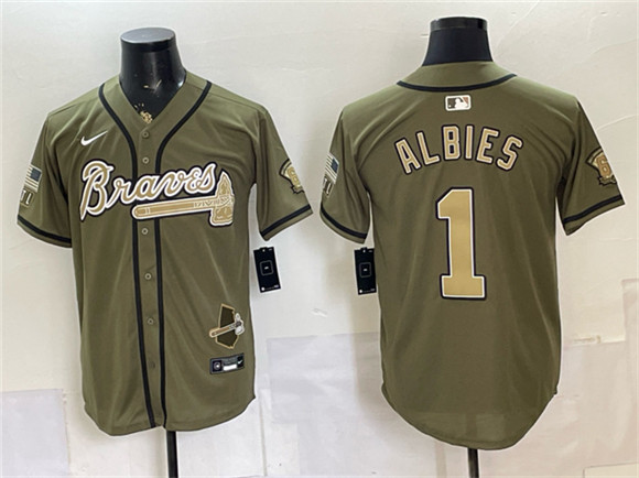 Atlanta Braves #1 Ozzie Albies Olive 2026 Armed Forces Day Stitched Baseball Jersey Atlanta Braves #1 Ozzie Albies Olive 2026 Armed Forces Day Stitched Baseball Jersey