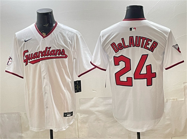 Cleveland Guardians #24 Chase DeLauter White Home Limited Stitched Baseball Jersey Cleveland Guardians #24 Chase DeLauter White Home Limited Stitched Baseball Jersey