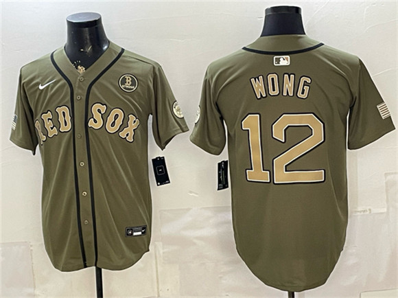 Boston Red Sox #12 Connor Wong Olive Armed Forces Day Cool Base Stitched Baseball Jersey Boston Red Sox #12 Connor Wong Olive Armed Forces Day Cool Base Stitched Baseball Jersey