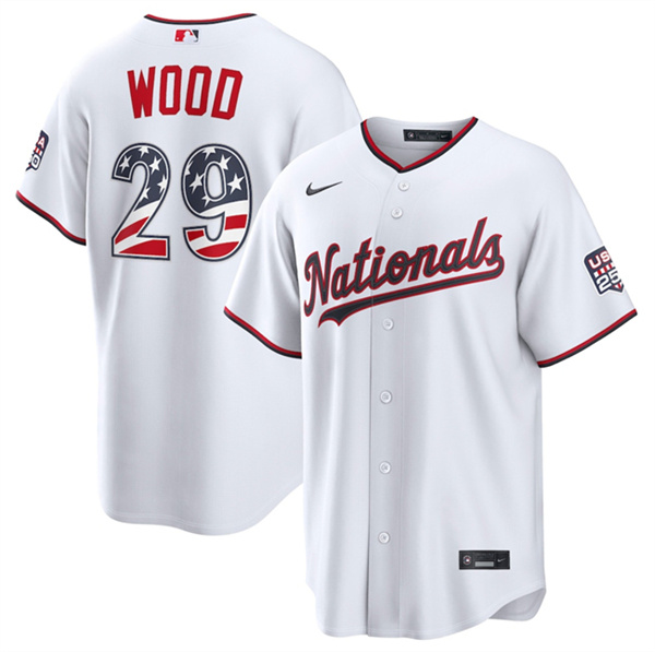 Washington Nationals #29 James Wood White USA 250 Fourth of July Home Stitched Baseball Jersey Washington Nationals #29 James Wood White USA 250 Fourth of July Home Stitched Baseball Jersey