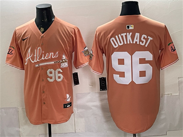 Atlanta Braves #96 OutKast Peach 2024 Atliens & Peach With Outkast Patch Vapor Limited Stitched Baseball Jersey Atlanta Braves #96 OutKast Peach 2024 Atliens & Peach With Outkast Patch Vapor Limited Stitched Baseball Jersey