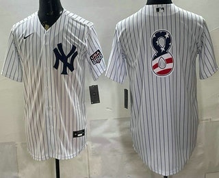 New York Yankees #8 Yogi Berra White 2026 USA 250 Fourth of July Home Stadium Stitched Jersey New York Yankees #8 Yogi Berra White 2026 USA 250 Fourth of July Home Stadium Stitched Jersey