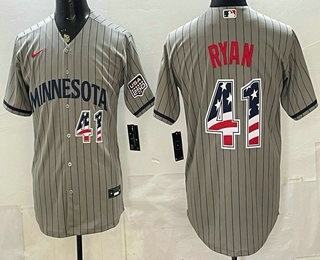Minnesota Twins #41 Joe Ryan Grey 2026 USA 250 Fourth of July Stitched Jersey Minnesota Twins #41 Joe Ryan Grey 2026 USA 250 Fourth of July Stitched Jersey