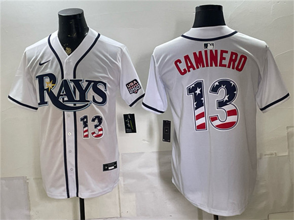 Tampa Bay Rays #13 Junior Caminero White 2026 USA 250 Fourth of July Home Stitched Baseball Jersey Tampa Bay Rays #13 Junior Caminero White 2026 USA 250 Fourth of July Home Stitched Baseball Jersey
