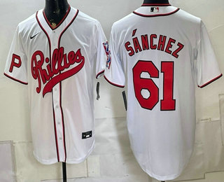 Philadelphia Phillies #61 Cristopher Sanchez White 2026 Field of Dreams Stadium Stitched Jersey Philadelphia Phillies #61 Cristopher Sanchez White 2026 Field of Dreams Stadium Stitched Jersey