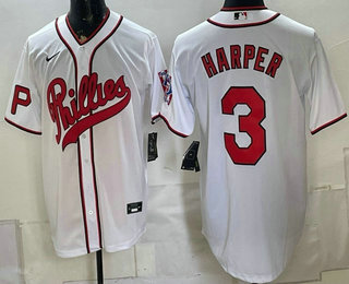 Philadelphia Phillies #3 Bryce Harper White 2026 Field of Dreams Stadium Stitched Jersey Philadelphia Phillies #3 Bryce Harper White 2026 Field of Dreams Stadium Stitched Jersey