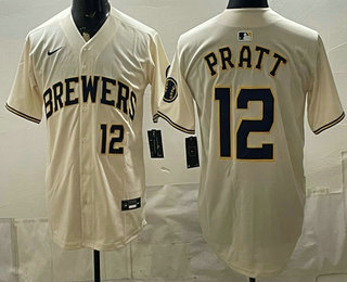 Milwaukee Brewers #12 Cooper Pratt Cream Stitched Jersey Milwaukee Brewers #12 Cooper Pratt Cream Stitched Jersey