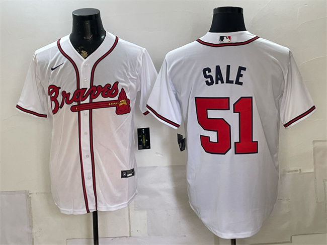 Atlanta Braves #51 Chris Sale White Cool Base Stitched Baseball Jersey Atlanta Braves #51 Chris Sale White Cool Base Stitched Baseball Jersey