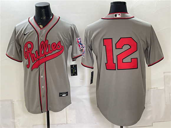 Philadelphia Phillies #12 Kyle Schwarber Gray 2026 Field of Dreams Stadium Stitched Baseball Jersey Philadelphia Phillies #12 Kyle Schwarber Gray 2026 Field of Dreams Stadium Stitched Baseball Jersey