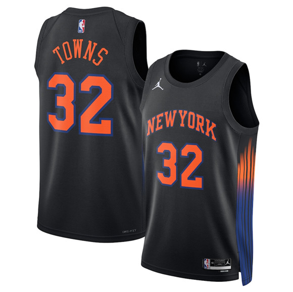 New York Knicks #32 Karl-Anthony Towns Black 2025 Statement Edition Stitched Basketball Jersey New York Knicks #32 Karl-Anthony Towns Black 2025 Statement Edition Stitched Basketball Jersey