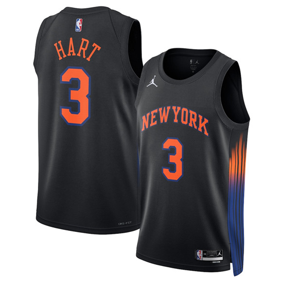 New York Knicks #3 Josh Hart Black 2025 Statement Edition Stitched Basketball Jersey New York Knicks #3 Josh Hart Black 2025 Statement Edition Stitched Basketball Jersey