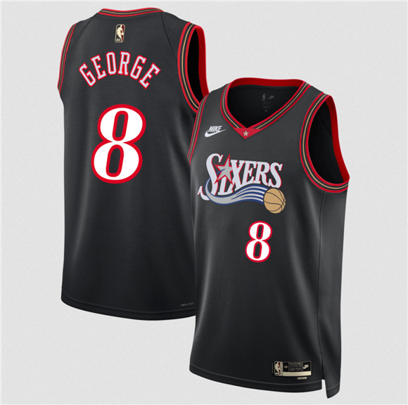Philadelphia 76ers #8 Paul George Black 2025 Classic Edition Stitched Jersey Philadelphia 76ers #8 Paul George Black 2025 Classic Edition Stitched Jersey