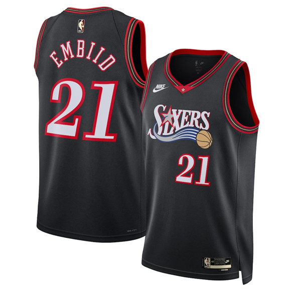 Philadelphia 76ers #21 Joel Embiid Black 2025 Classic Edition Stitched Jersey Philadelphia 76ers #21 Joel Embiid Black 2025 Classic Edition Stitched Jersey
