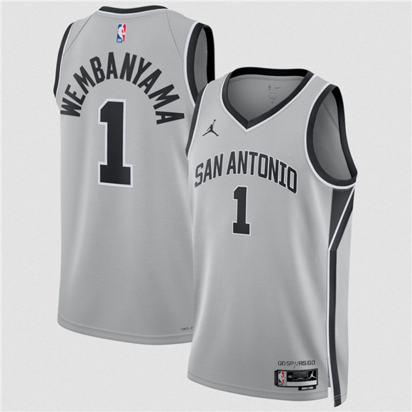 San Antonio Spurs #1 Victor Wembanyama Silver 2025 Statement Edition Stitched Basketball Jersey San Antonio Spurs #1 Victor Wembanyama Silver 2025 Statement Edition Stitched Basketball Jersey