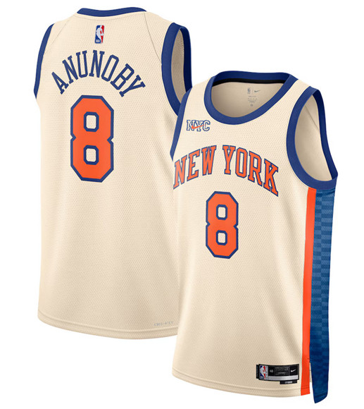 New York Knicks #8 OG Anunoby Cream 2025-26 City Edition Swingman Stitched Basketball Jersey New York Knicks #8 OG Anunoby Cream 2025-26 City Edition Swingman Stitched Basketball Jersey
