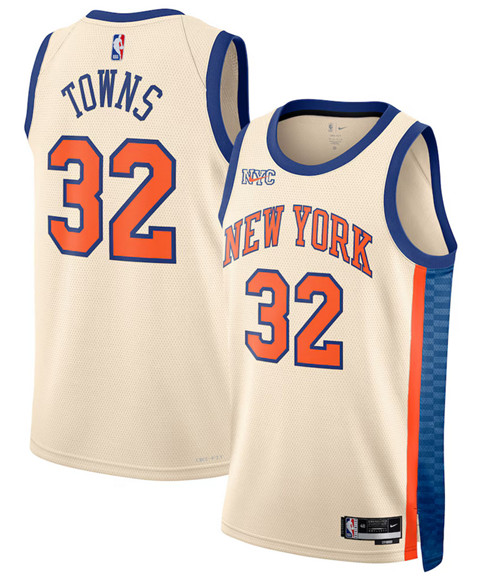 New York Knicks #32 Karl-Anthony Towns Cream 2025-26 City Edition Swingman Stitched Basketball Jersey New York Knicks #32 Karl-Anthony Towns Cream 2025-26 City Edition Swingman Stitched Basketball Jersey
