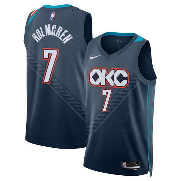 Oklahoma City Thunder #7 Chet Holmgren Navy 2025-26 City Edition Swingman Stitched Basketball Jersey Oklahoma City Thunder #7 Chet Holmgren Navy 2025-26 City Edition Swingman Stitched Basketball Jersey