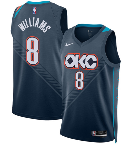 Oklahoma City Thunder #8 Jalen Williams Navy 2025-26 City Edition Swingman Stitched Basketball Jersey Oklahoma City Thunder #8 Jalen Williams Navy 2025-26 City Edition Swingman Stitched Basketball Jersey