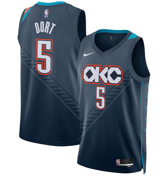 Oklahoma City Thunder #5 Luguentz Dort Navy 2025-26 City Edition Swingman Stitched Basketball Jersey Oklahoma City Thunder #5 Luguentz Dort Navy 2025-26 City Edition Swingman Stitched Basketball Jersey