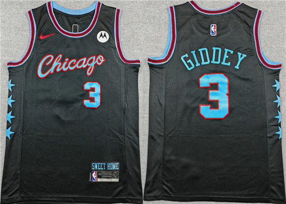 Chicago Bulls #3 Josh Giddey Black 2025-26 City Edition Stitched Basketball Jersey Chicago Bulls #3 Josh Giddey Black 2025-26 City Edition Stitched Basketball Jersey