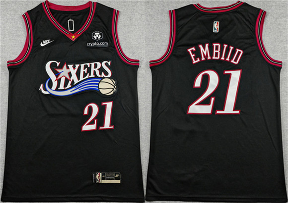 Philadelphia 76ers #21 Joel Embiid Black 2025 Classic Edition Stitched Stitched Jersey Philadelphia 76ers #21 Joel Embiid Black 2025 Classic Edition Stitched Stitched Jersey