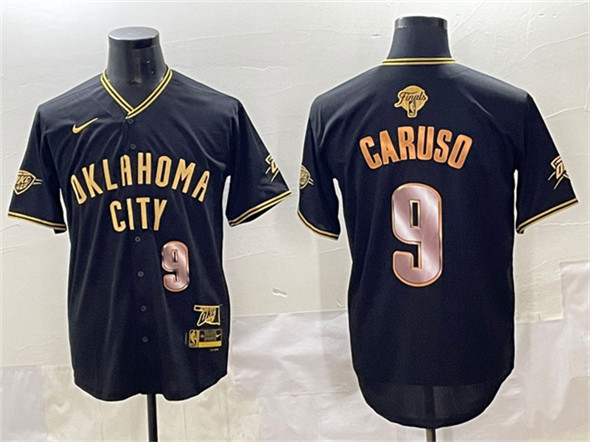 Oklahoma City Thunder #9 Alex Caruso Black Gold 2025 Finals Vapor Stitched Baseball Jersey Oklahoma City Thunder #9 Alex Caruso Black Gold 2025 Finals Vapor Stitched Baseball Jersey