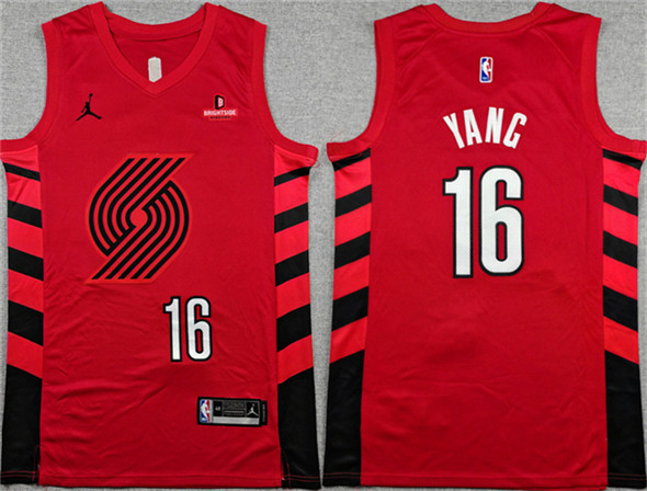 Portland Trail Blazers #16 Yang Hansen Red Statement Edition Stitched Basketball Jersey Portland Trail Blazers #16 Yang Hansen Red Statement Edition Stitched Basketball Jersey