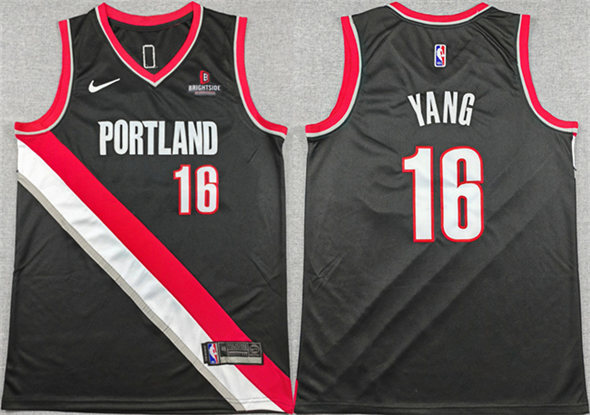 Portland Trail Blazers #16 Yang Hansen Black Icon Edition Stitched Basketball Jersey Portland Trail Blazers #16 Yang Hansen Black Icon Edition Stitched Basketball Jersey