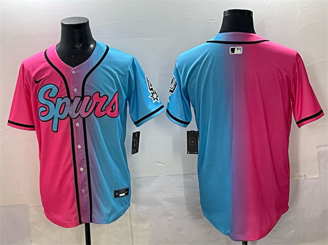 San Antonio Spurs Blank Pink Blue Limited Stitched Baseball Jersey San Antonio Spurs Blank Pink Blue Limited Stitched Baseball Jersey